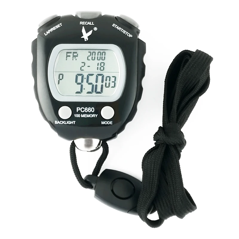 PC660 Sports Timer with Night Light Waterproof Stopwatch Countdown Stop Watch