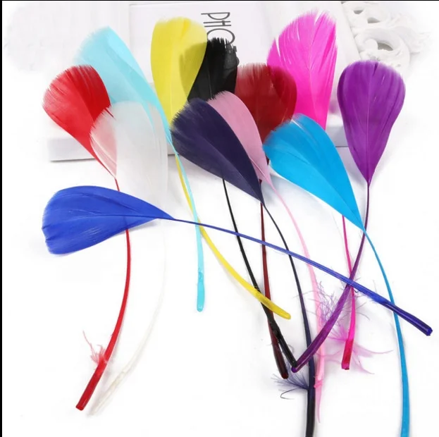 100pcs/pack High Quality  Handmade Trimmed Goose Biot  Feather Stripped White Geese Plumes Feather for Clothes Diy Decoration