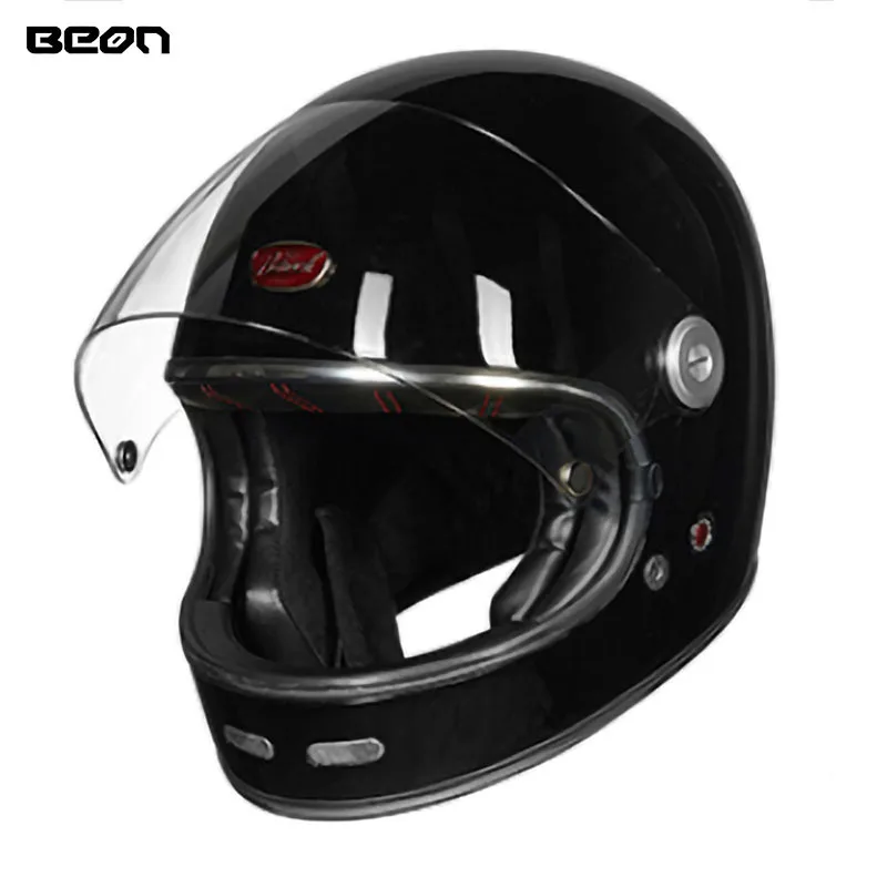 beon b510 carbon fiber material bright black full face helmets motorcycle vintage retro classic helmets for harley riding