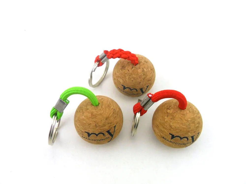 wholesale logo 50mm 35mm round 3d ball key ring with cork ball cork and metal keychain wood keychain cork keychain