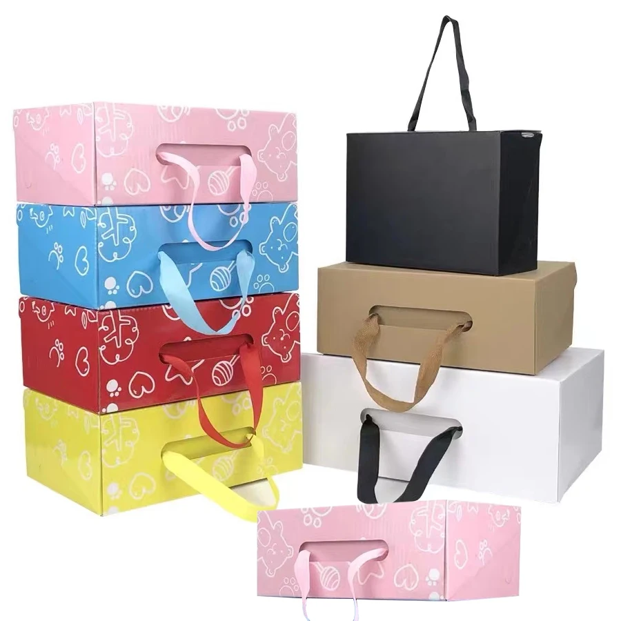 Custom Logo Kraft Corrugated Paper Packaging Folding Luxury Recyclable Clothing Box Flip Top Gift Boxes With Handle