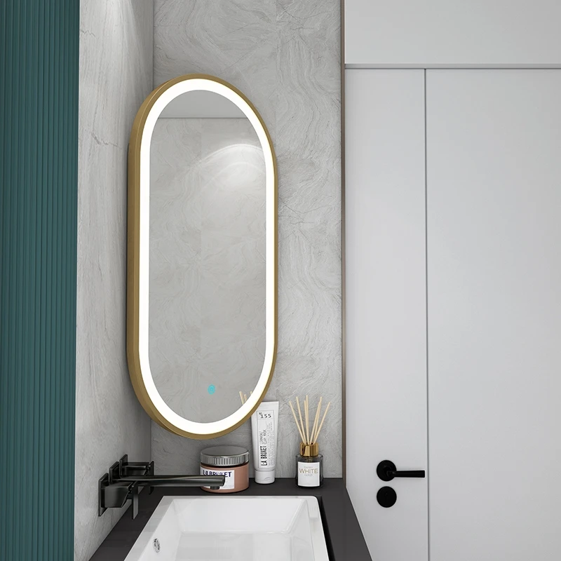 Oval corner bathroom hanging bathroom mirror rotatable telescopic led wall smart mirror with light corner mirror