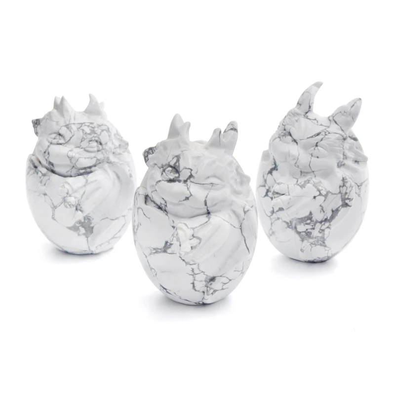Natural crystal carved animals howlite dragon egg obsidian carving dragon egg for decor