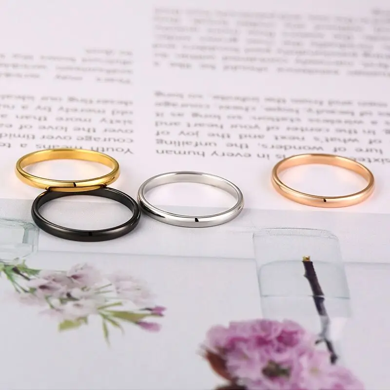 Stainless Steel Thin 2mm Ring for Women Silver Rose Gold Fashion Amazon Daily Simple Delicate Couple Ring Jewelry