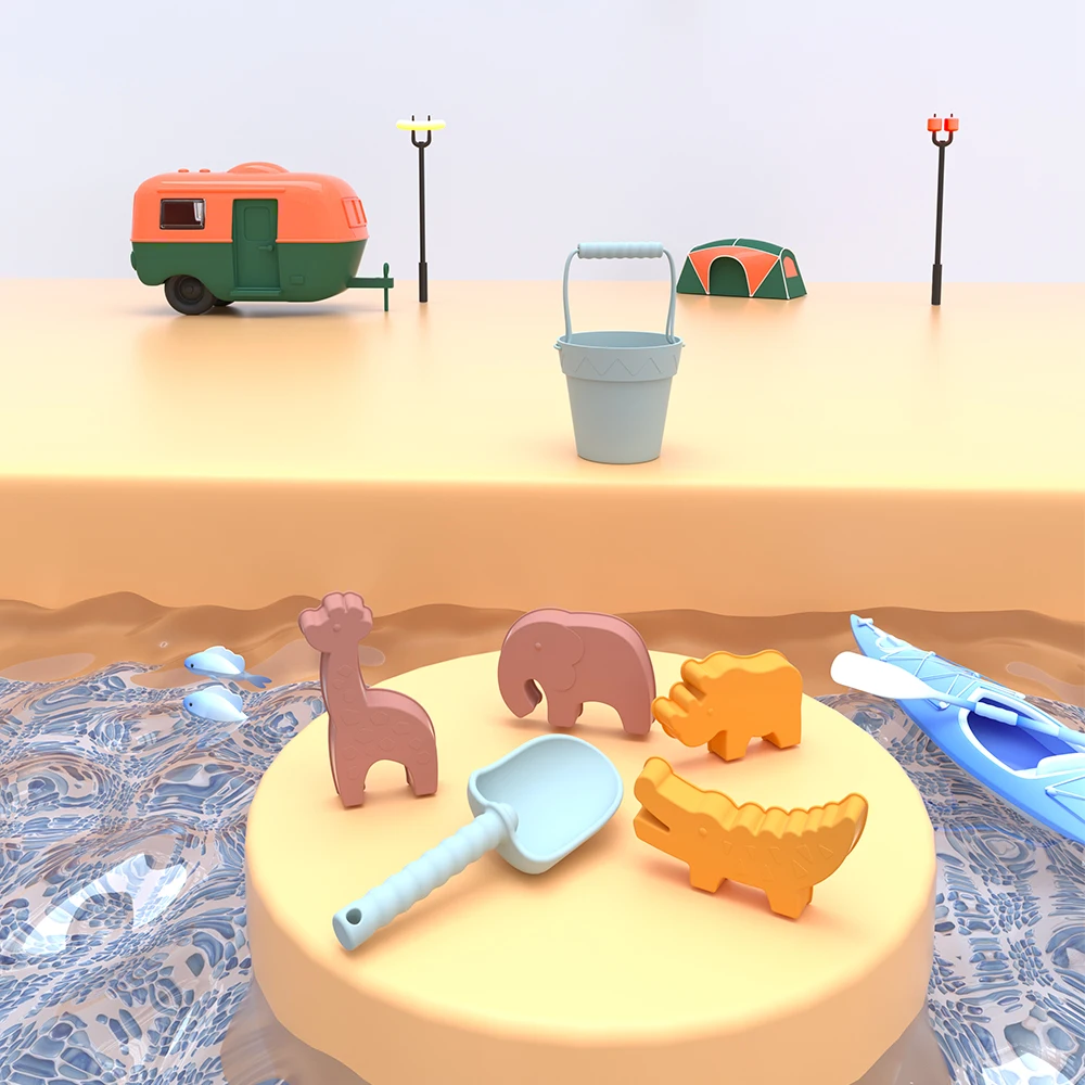 Silicone Sand Bucket Toys 6pcs/set Creative Beach Toys Beach Games Children kid Silicone eco friendly beach toys