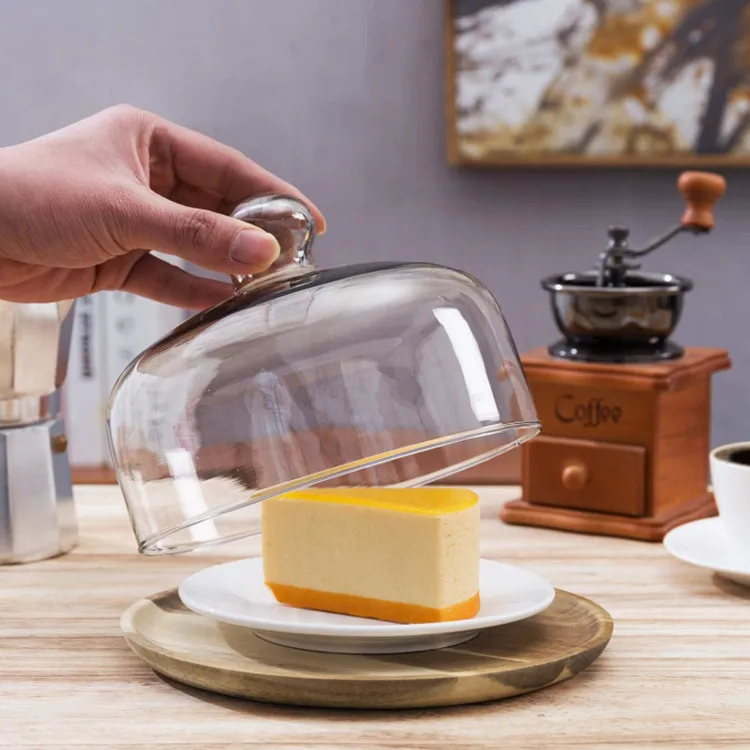8 inch lead-free glass lid for cake food plate with glass lid Cake cover Dessert Round Centerpiece Glass Dome With Lid