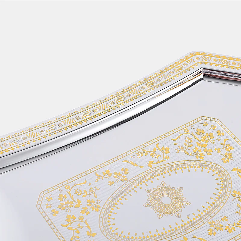 Gold carved stainless steel fruit tray Dessert Hotel tray Cafe Western restaurant fruit pastry plate