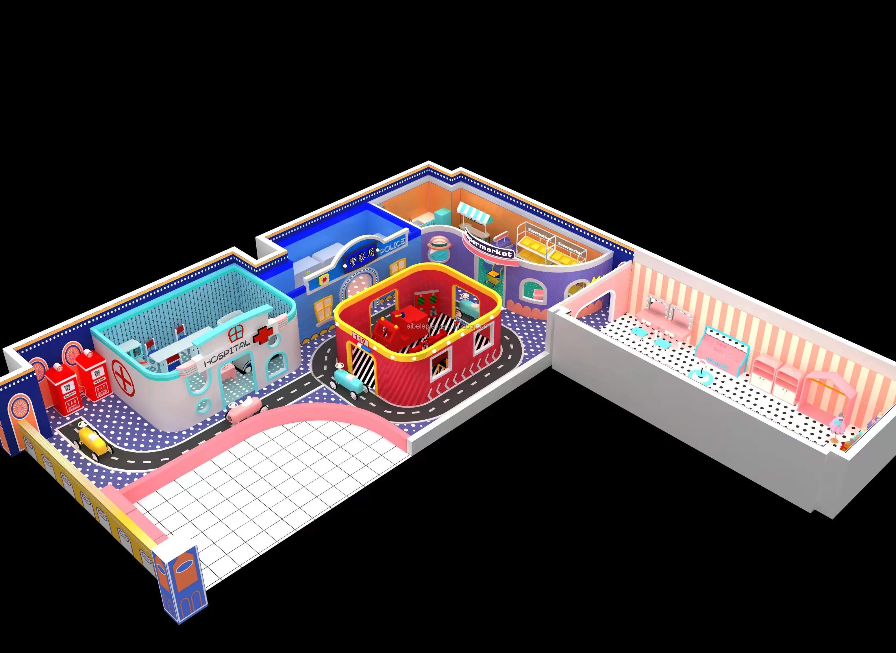 Маленькая игровая площадка Kidzania мини-городская улица с домом для ролевых игр и дорожным знаком