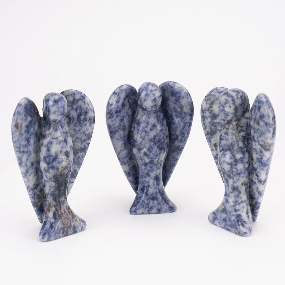 BZ JADE TIFA Wholesale 3-inch Angel Statue Semi Precious Stones Gems Carving Blue Jade Angel for Home Decoration Feng Shui Gifts