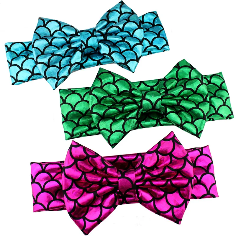 Взрывная Золотая фольга с принтом, Детская повязка на голову с бантом русалки, повязка на голову для повседневной жизни