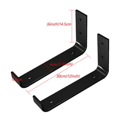 12 Inch 2PCS Heavy Duty Black Wall Bracket with Lip for kitchen bathroom Floating Shelves Rustic Iron Metal Shelf Bracket