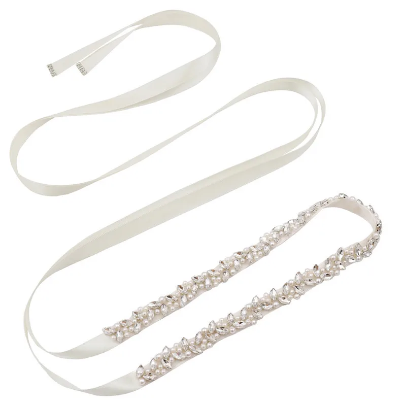 
Handmade Gold Crystal Pearl Rhinestone Wedding Belt Beaded Applique Iron on Satin Ribbon Wed Bride Belt 