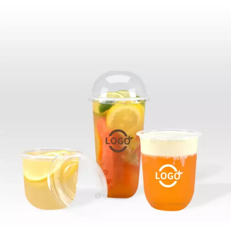 custom logo Disposable Printing Frosted U Shape Pp Injection Cup With Lid  boba cups