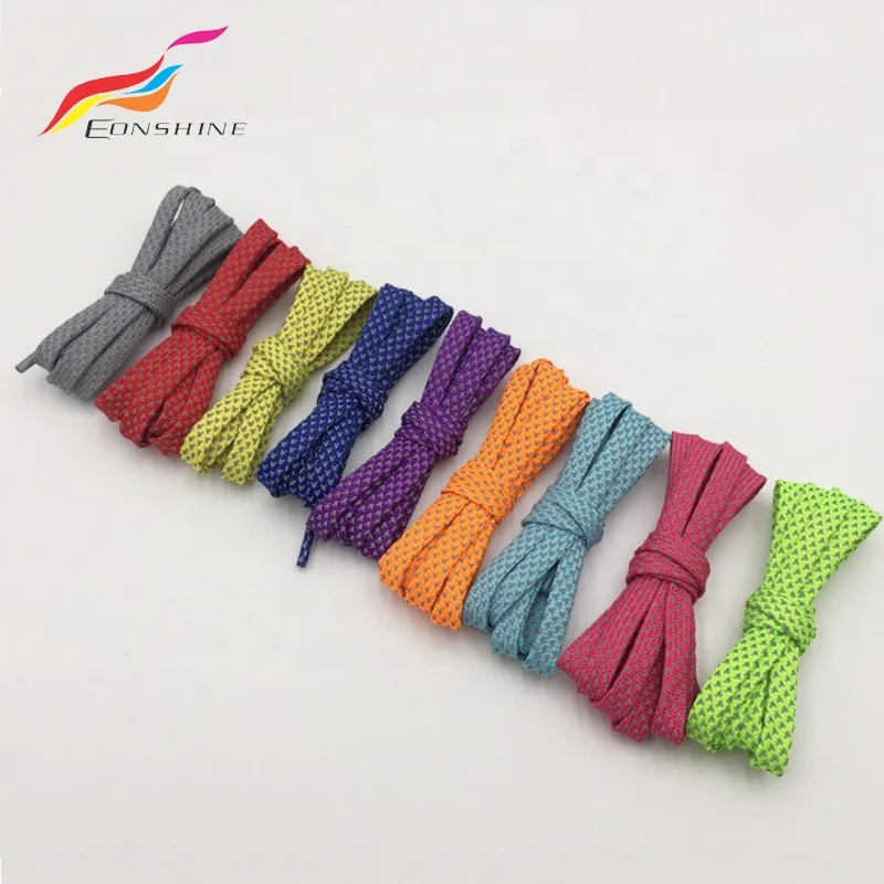 Customized New Pattern Athletic Safety Flat Reflective Polyester Shoelace Shoe Strings for Runner