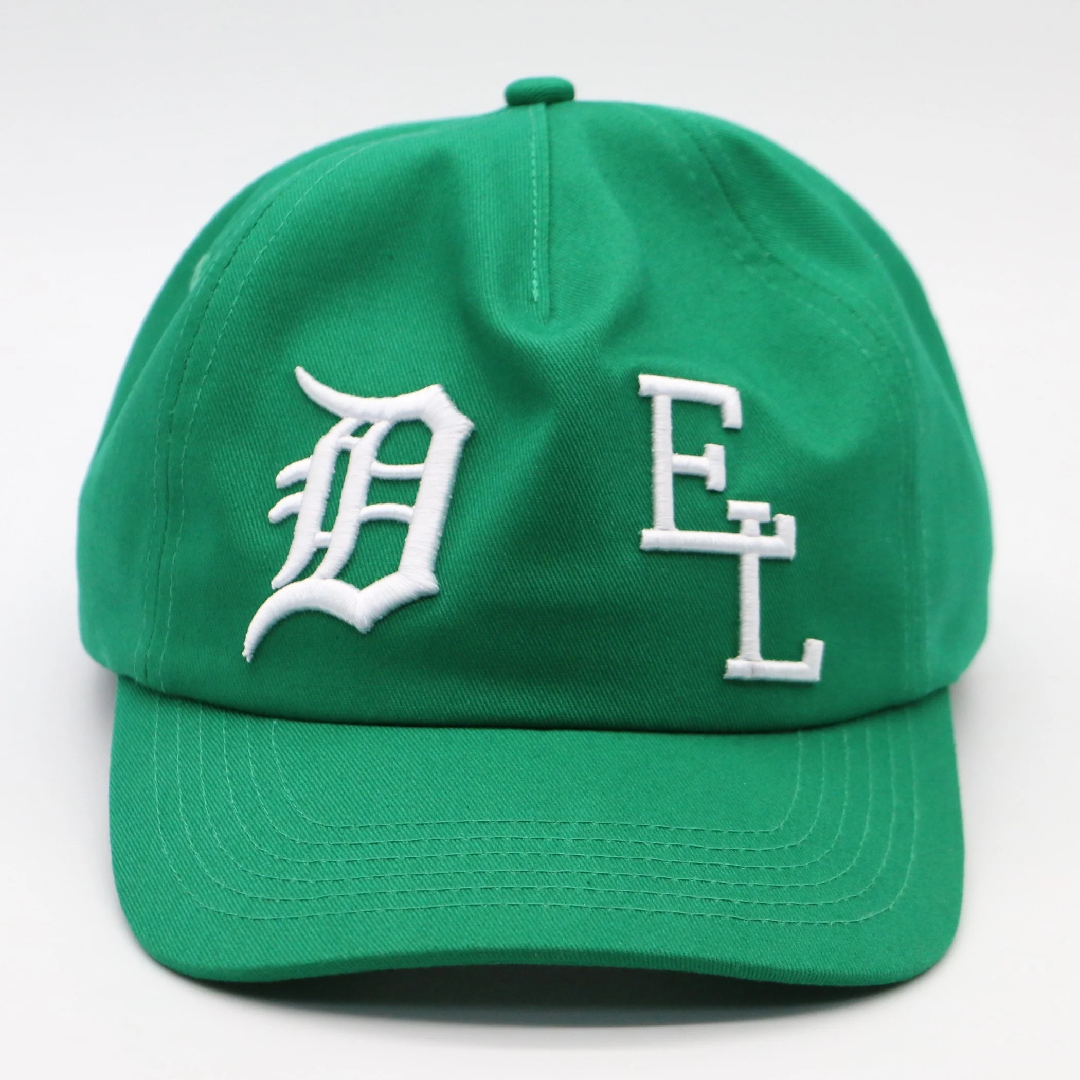 Custom Green Cotton Classic 5 Panel Unstructured Soft Crown Baseball Cap Dad Hat 3D Embroidery