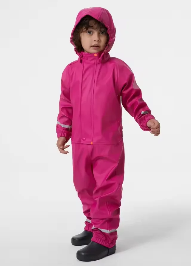 kids raincoat pu rainwear waterproof baby overalls toddler girls jumpsuits one piece rain suits