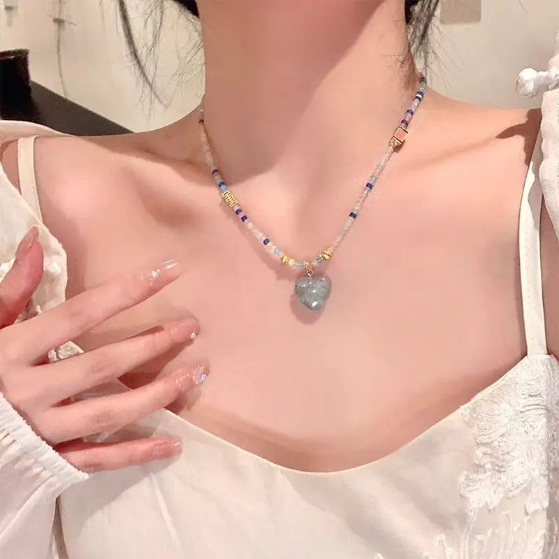 2024 New 925 Silver Material High end Design L Blue Love Zircon Pendant Necklace