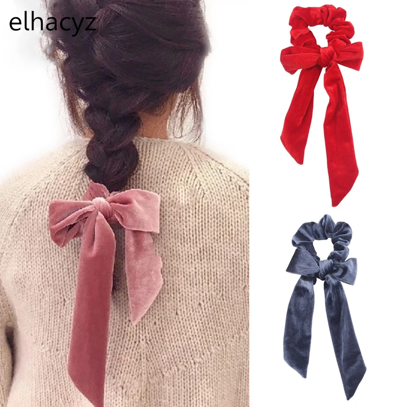 New Cute Girls Hair Rope Velvet Scrunchies Bowknot Elastic Hair Bands for Women Bow Ties Ponytail Holder Hair Accessories