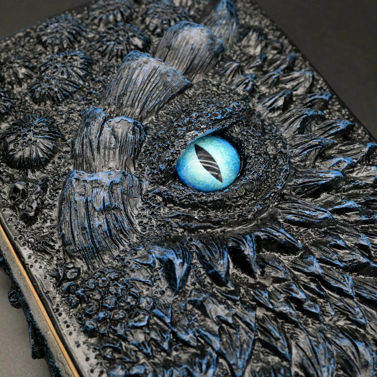 Fun Blue Eye of The Devil Resin Dragon Book Cover and Papers A5 Kraft Notebook for Gamer