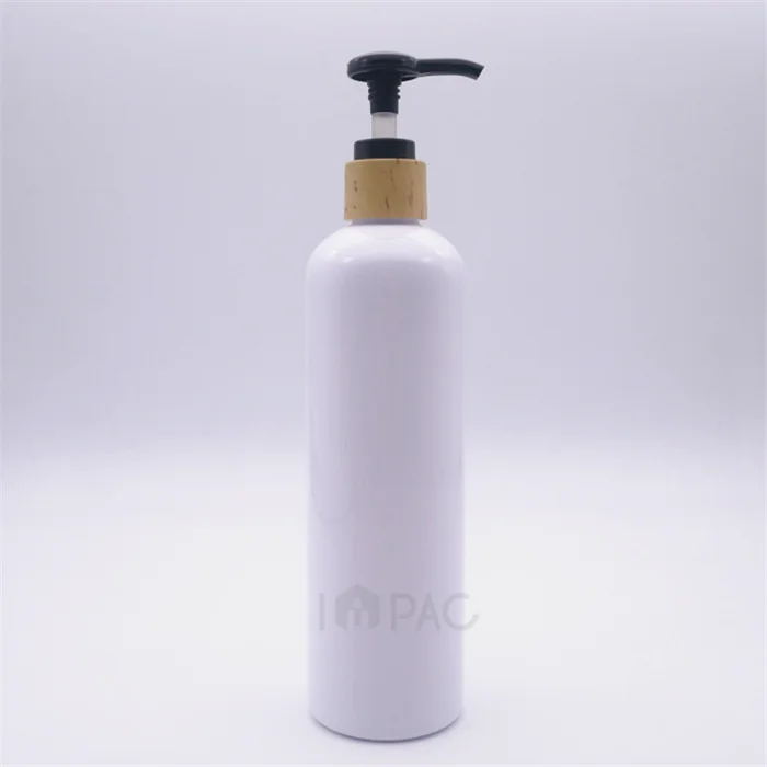 white cosmo round 24/410 shampoo bottles 300 ml with wooden printing pump