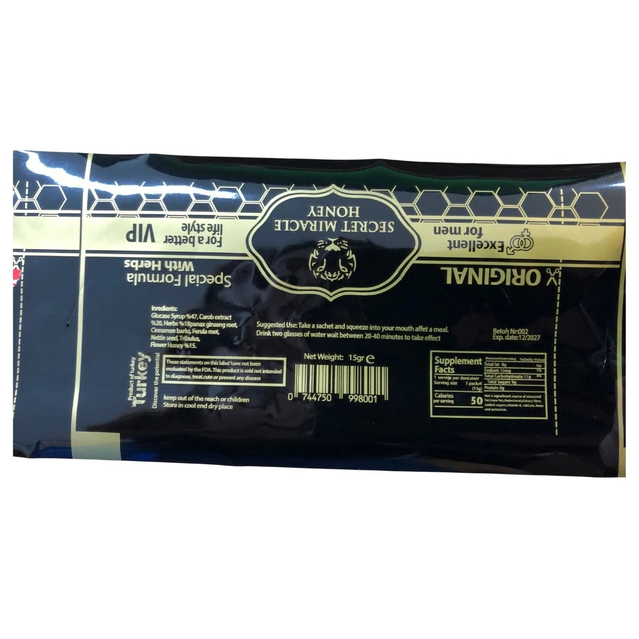 Wholesale Custom Black Color Packaging 22g Sachet Weight Sweet Honey Box for Vitamax Energy Honey Pillow Bag