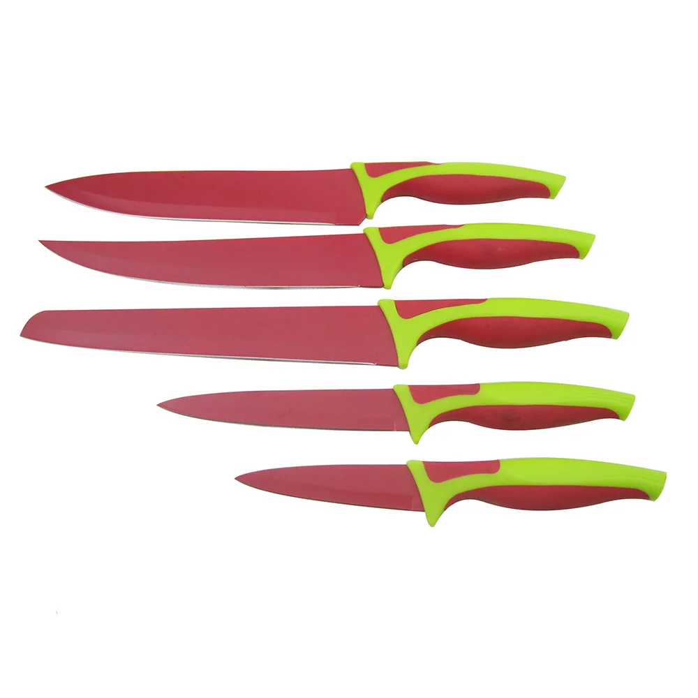 Red Color Non-Stick Knife Set with Universal Knife Block