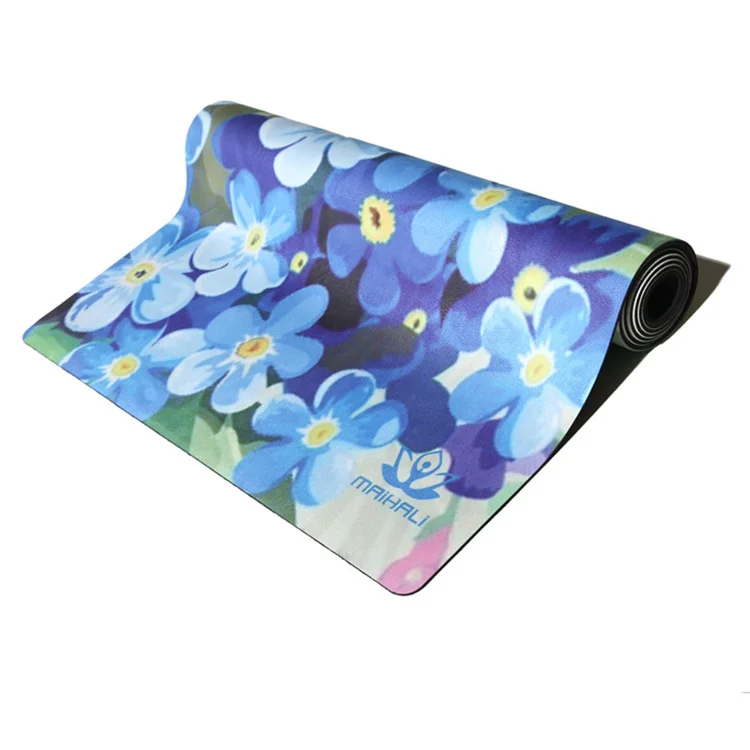 
Cheap Price Exercise Balance Blue Flower Pattern Aerobic Custom Eco Friendly Easy To Carry Foldable Rubber Suede Yoga Mat 
