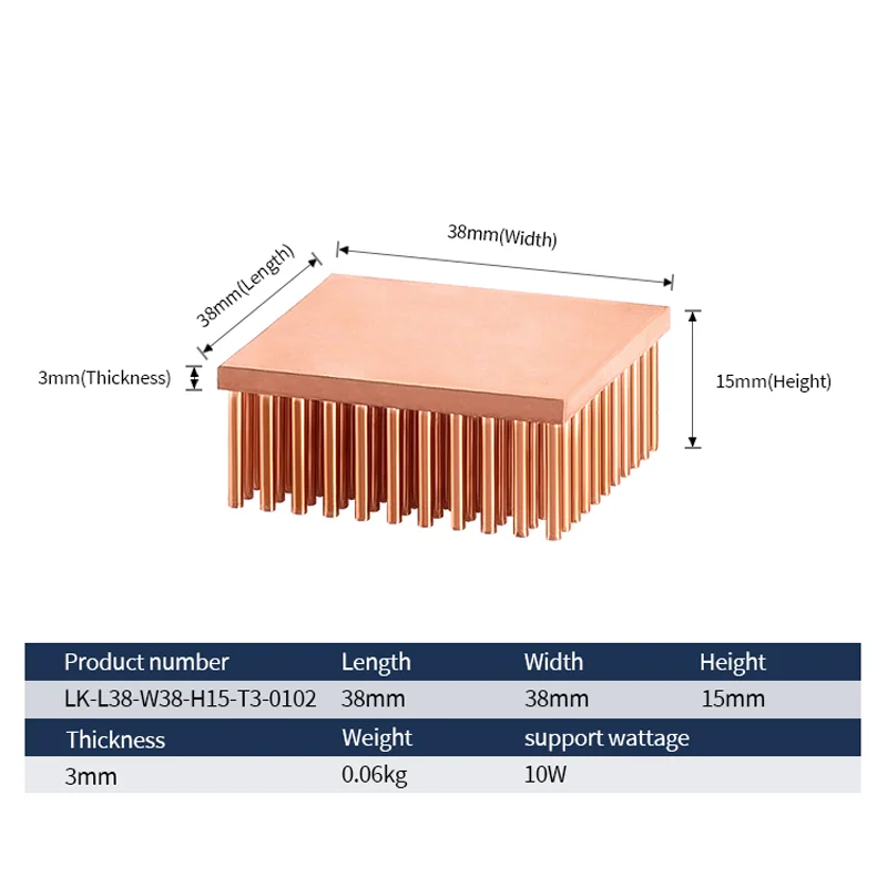 Shenzhen LIKE 40 x 40mm Custom Square Design Small Mini 10W Led Copper Pin Fin Cold Forging Copper Heatsink