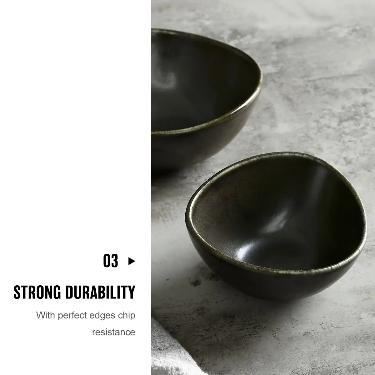 Factory direct wholesale irregular eco friendly big matte black ceramic bowl and restaurant small porcelain sauce bowl