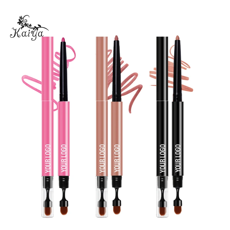 Custom Logo Waterproof Vegan Makeup Matte Retractable Lipliner Pen Soft Blending Brush Dual End Long Lasting Creamy Lip Liner