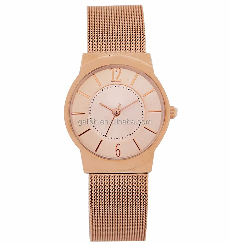 Fashion Rose Gold Round Women Vogue Watch Stainless Steel Mesh Belt. Strap Watches  OEM Logo Watches Factory In