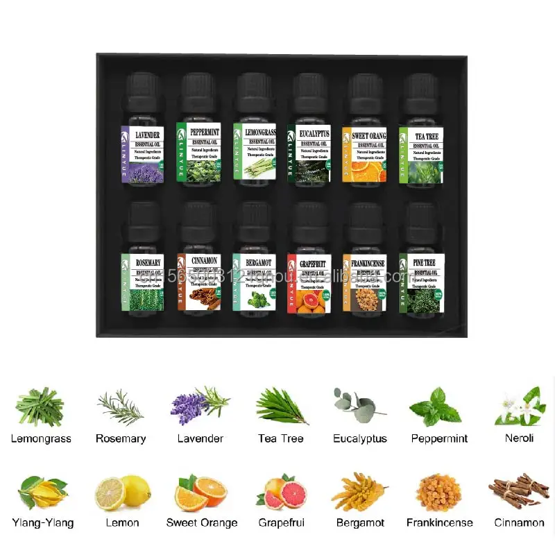 Essential oil aromatherapy set 12 pack lavender frankincense myrrh grapefruit cinnamon pine tree natural essential oil