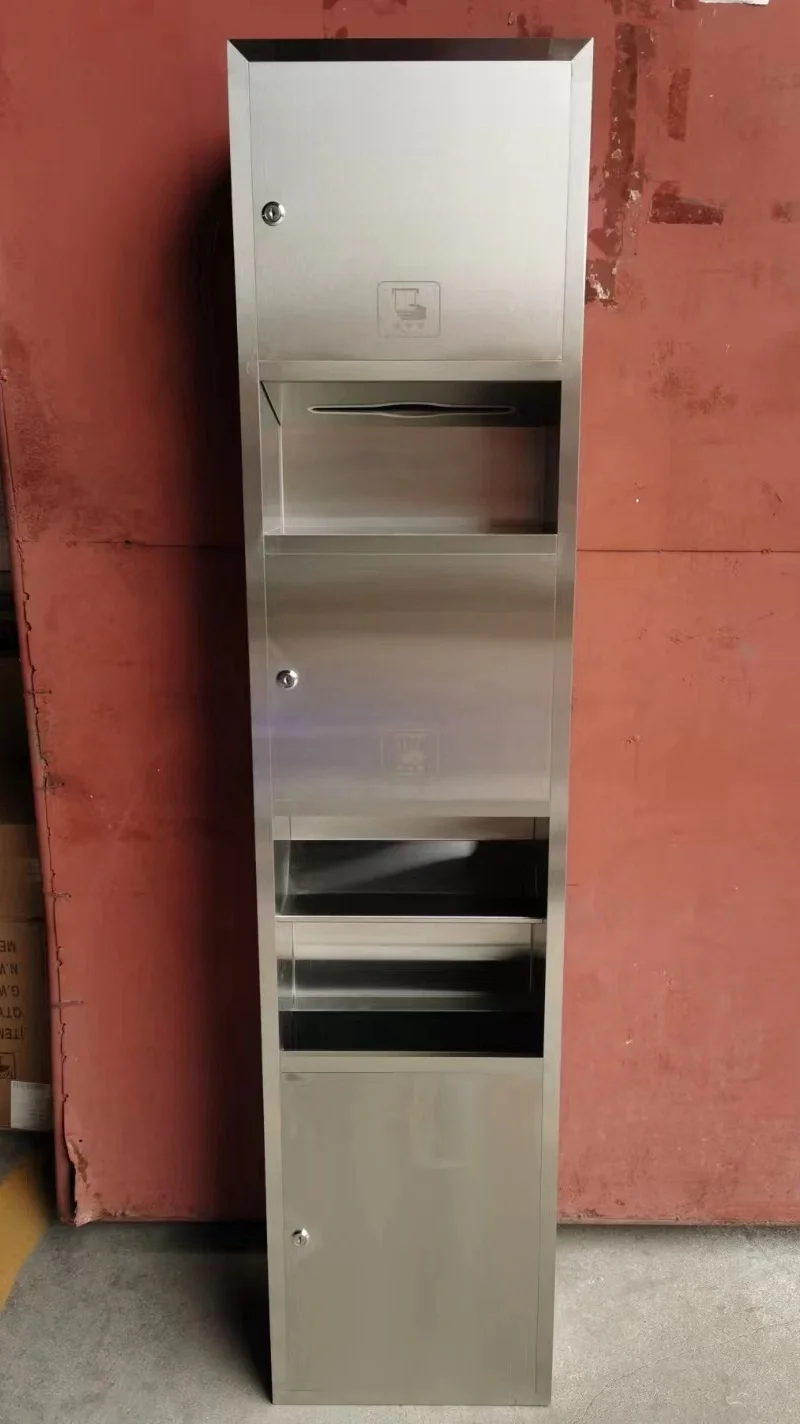 Recessed Combination 3 in 1 Paper Towel Dispenser Waste Receptacle and Hand Dryer for Public Toilets