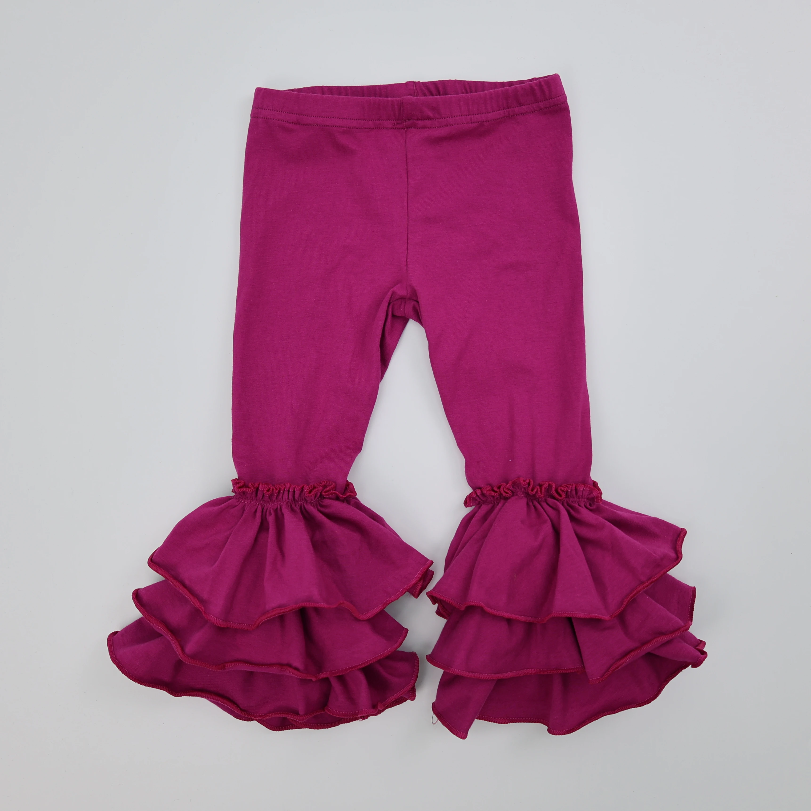 Qingli Oem Fashionable Baby Girls Boutique Solid Cotton Ruffle Pants Kids Infant Triple Ruffle Pants