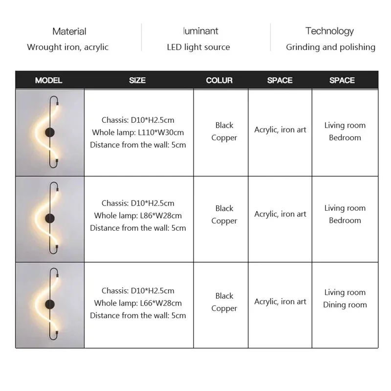 Modern LED Wall Lamp Luxury Home Decor Long Hose Wall Light For Table Dining Room Bar Suspension Design Aisle Backdrop Lighting