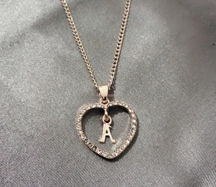 Women Copper Heart Pendant Rose Gold Necklace Letter Jewelry Gift