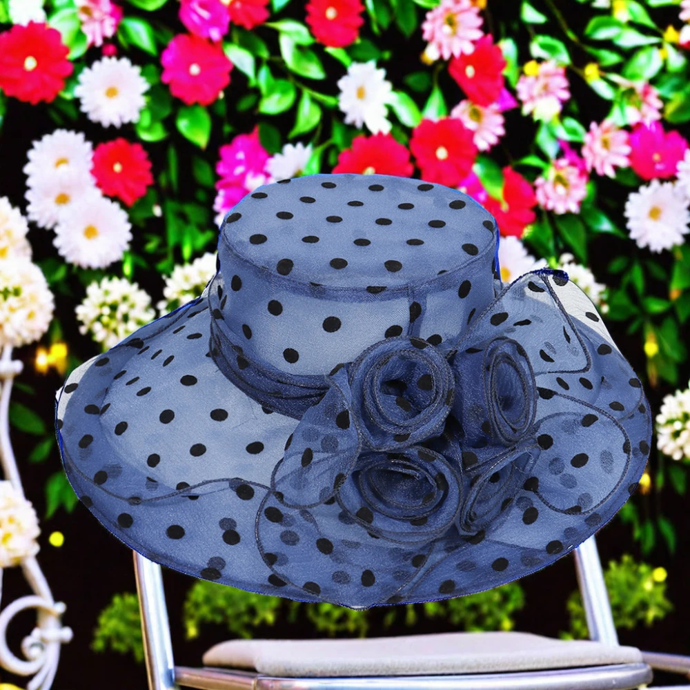 2025 Ladies Organza Elegant Polka Dot Flower Church Hats Breathable Polka Dot Wedding Hat for Women