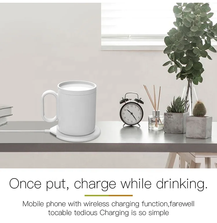 Christmas Gifts 2 In 1 350ml Smart Heated Coffee Cup Thermostat Decorating Firing Warmer Mugs With Wireless Charger
