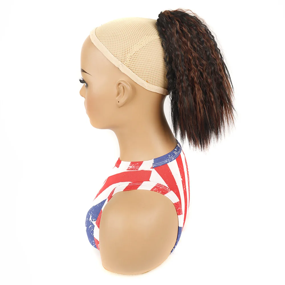 Water Wave Fluffy Ponytail For Women Short Afro Kinky Curly Synthetic Drawstring Ponytail Hair Extension