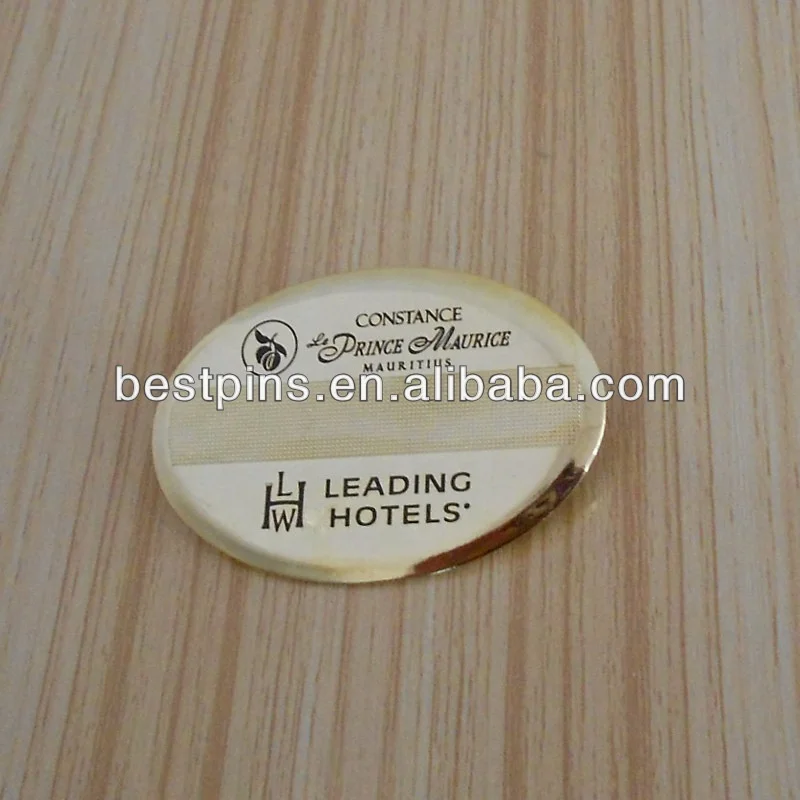 Gold name brooch badge for hotel staff metal magnetic badge