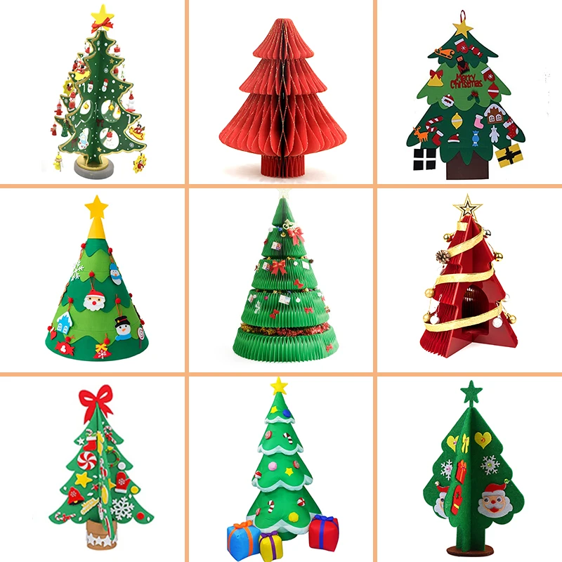 Dropshopify Christmas Tree Arbol De Navidad Freely Paste Kids Tollder DIY Felt with Glitter Ornaments New Year