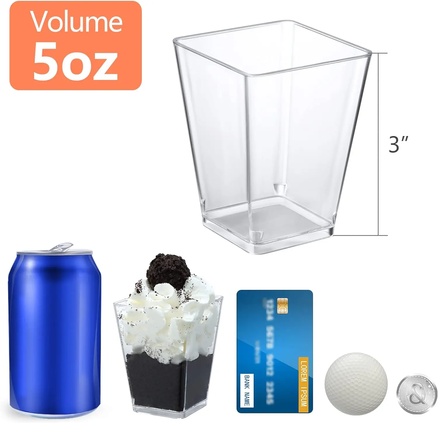 5oz Square Mini Dessert Cups Disposable Transparent Cup PP Ice Cream Plastic Cup