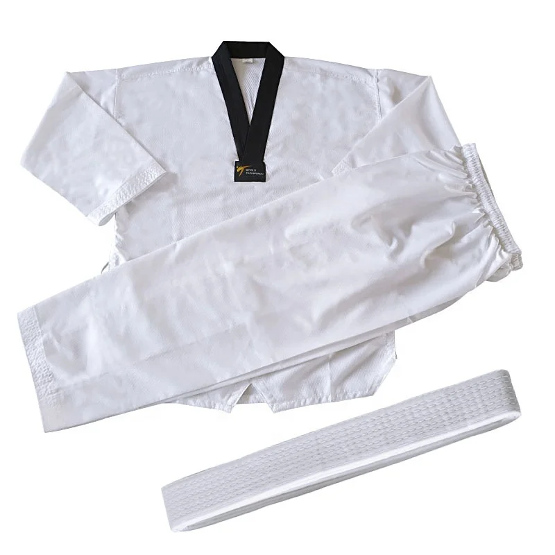 International Light Manufacturer Wholesale Wtf Pine White Color Polyester Custom Design Taekwondo Clothing Uniform Dobok