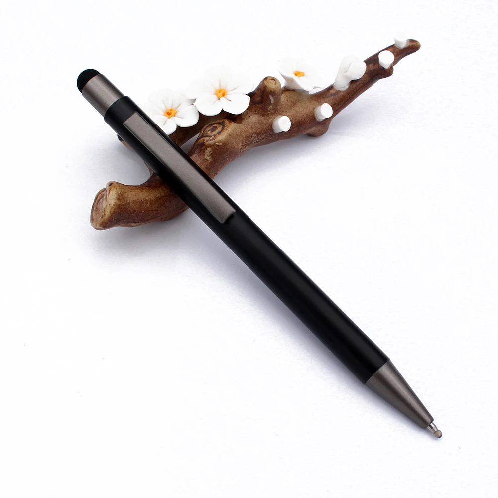 Hot Black 2 in 1 Universal Capacitive Stylus Pen Fine Tip Touch with Ball Point Pens Metal gel pen Customized OEM rollerball
