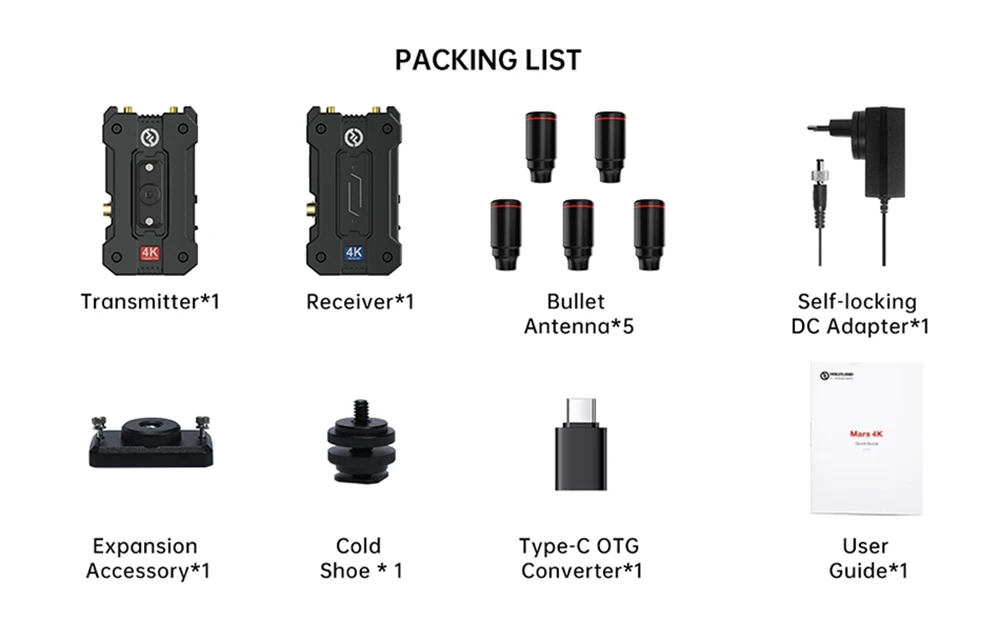 Hollyland Mars 4K Wireless Video Transmission System SDI 450ft 0.06s Low Latency for Photography