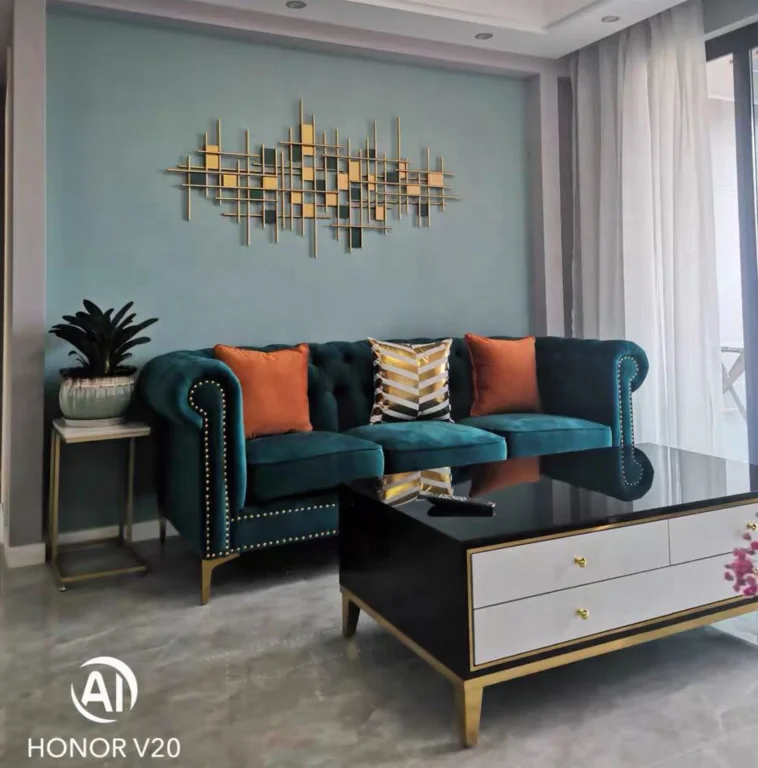 American style modern simple sofa button tufted dark green velvet sofa light luxury fabric living room sofa