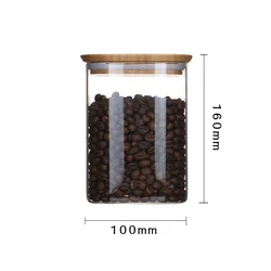 High Quality Square Shape Big Size Glass Jar/Borosilicate Glass Food Container With Bamboo Lid