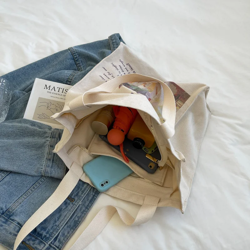 High Quality New Style Custom Printed large Canvas Shopping Bags Women Hand Bag Reusable Canvas Shopping Bag