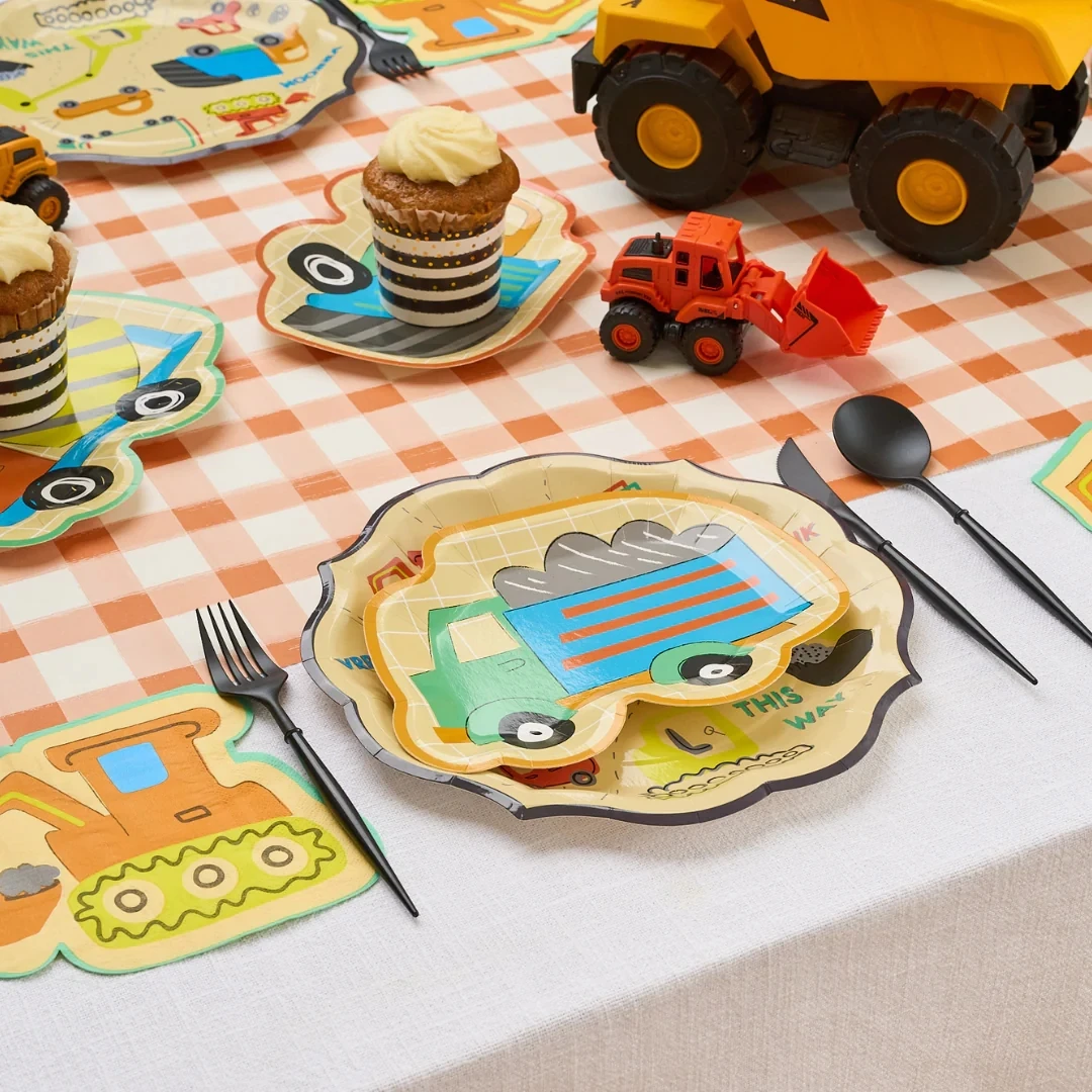 CIVI custom paper party plates disposable tableware set car theme supplies paper plate napkins cups set for kids party