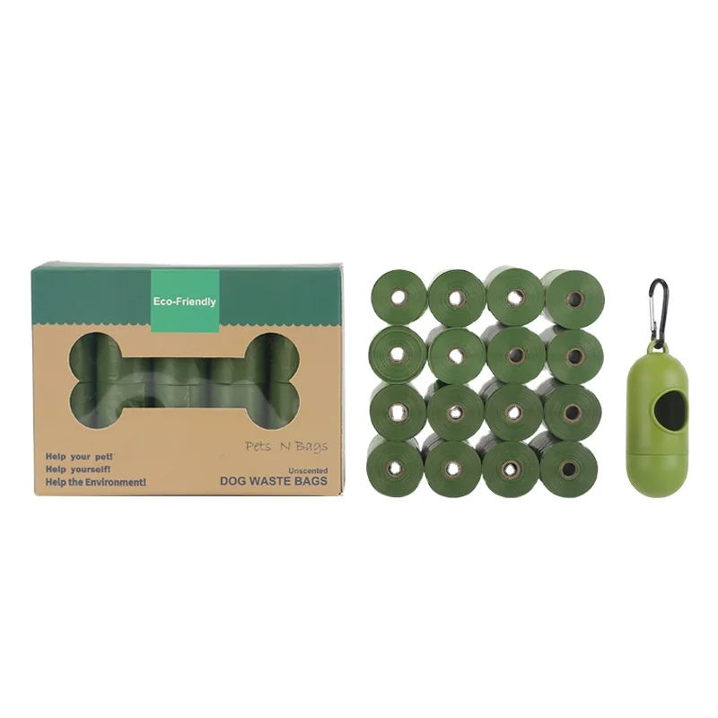 Custom printed eco  biodegradable compostable dog poop bag corn starch disposable   green dog poop bags